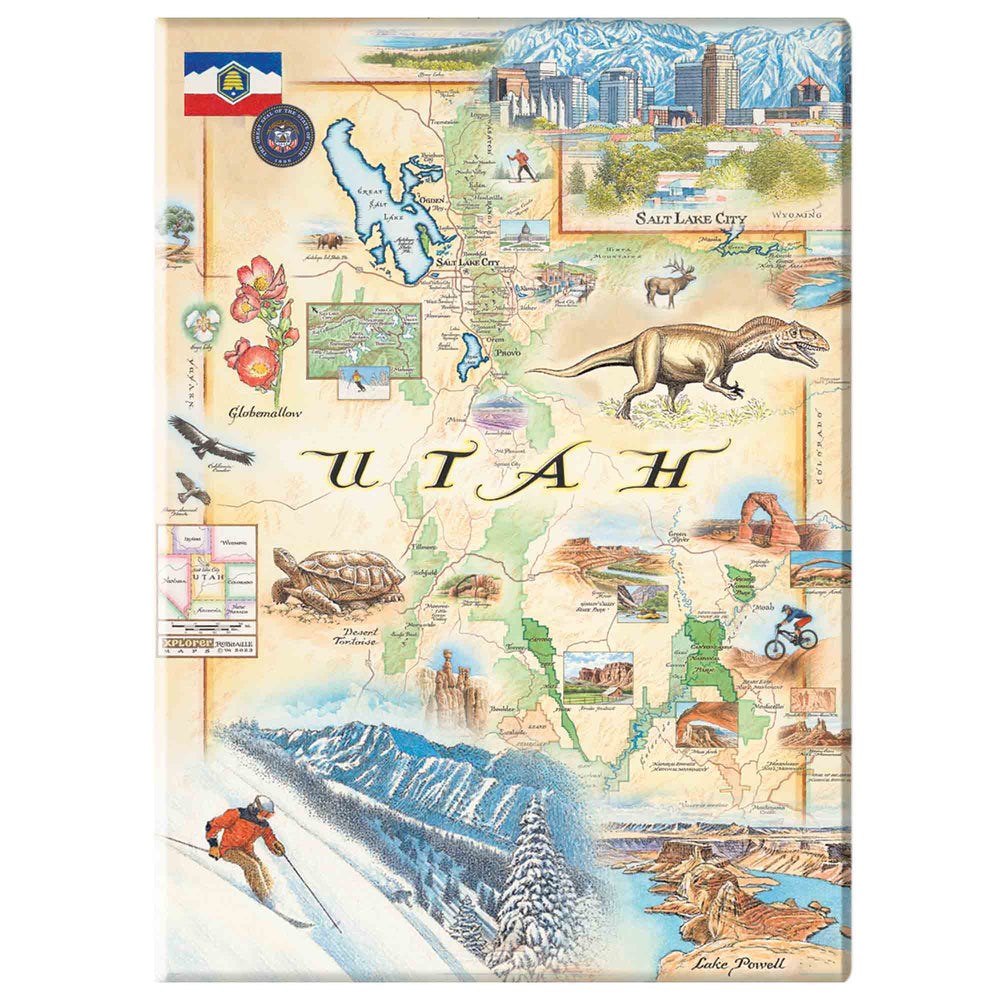  Utah State Map Magnets featuring intricate details of popular cities, iconic landmarks such as Arches National Park and Bryce Canyon, and vibrant flora and fauna indigenous to the region.