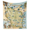 Map of Wisconsin with various icons and landmarks on a blanket
