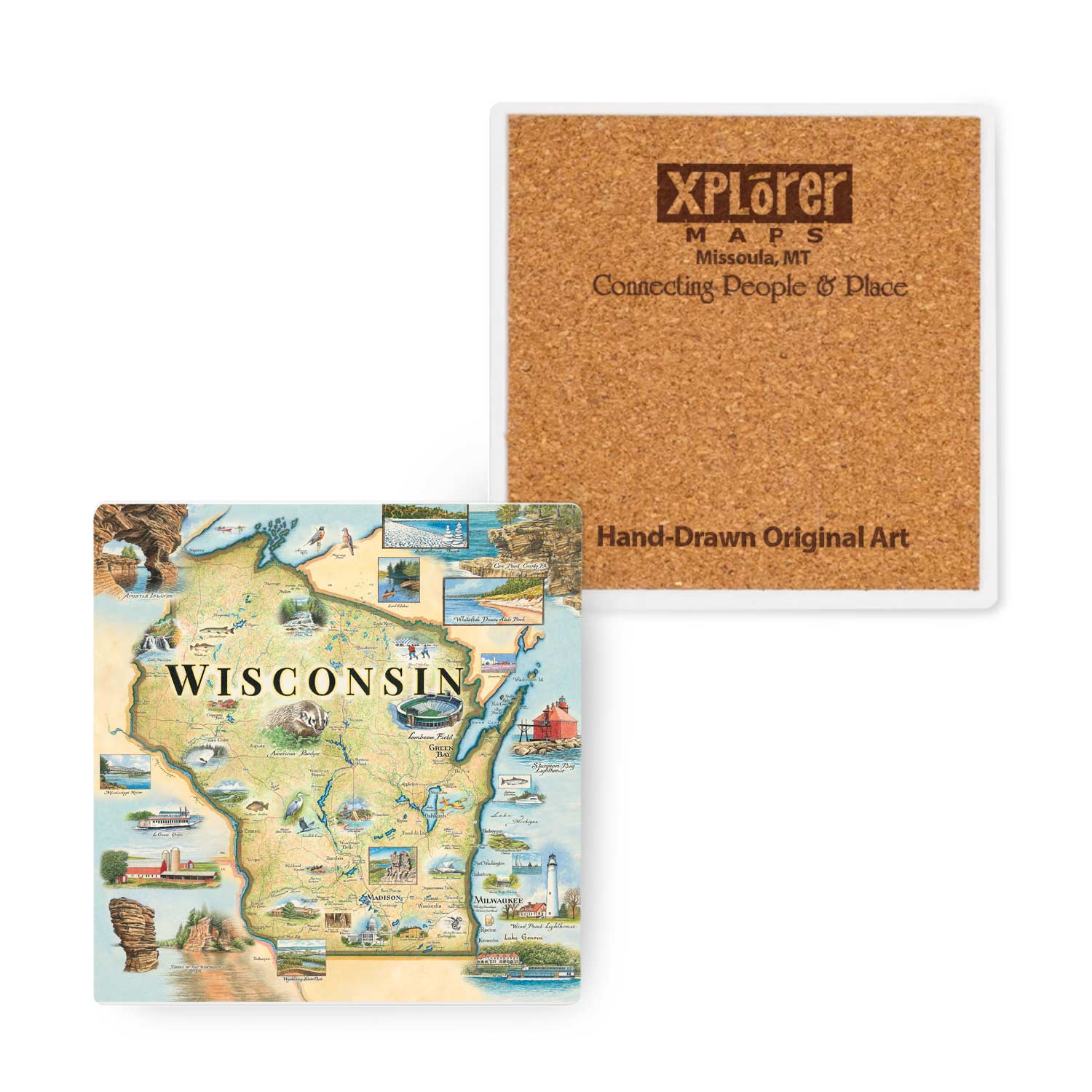 Wisconsin Map Ceramic Coasters
