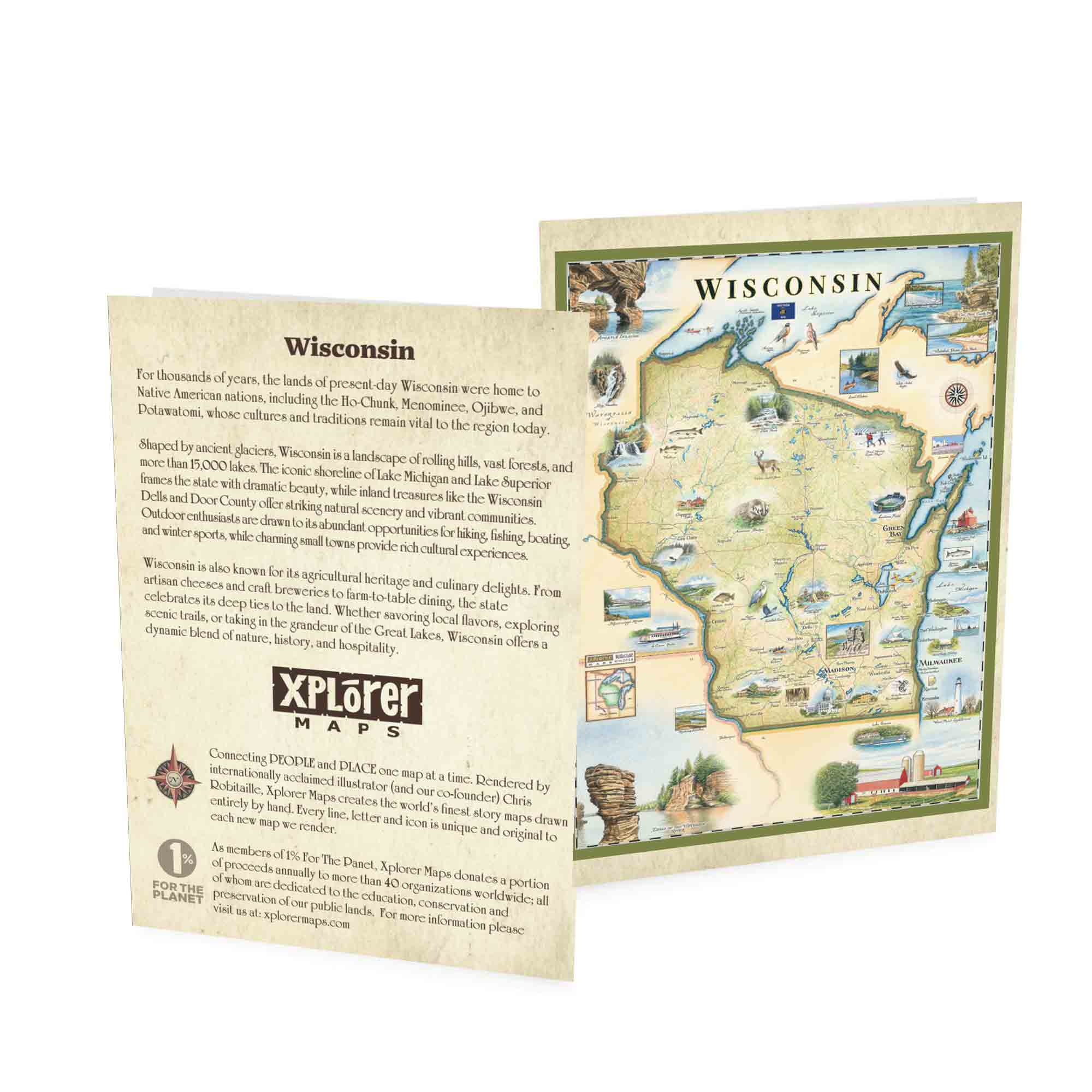 Wisconsin map and descriptive text card on a white background