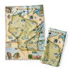 Two folded maps of Wisconsin with illustrations and text on a white background