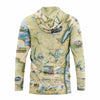 Hoodie with a map design on a white background