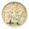 Large Round Serving Tray Map of Yellowstone National Park with scenic illustrations on a white background