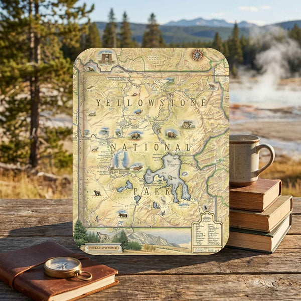 Serving Tray Map of Yellowstone National Park with a scenic background