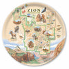 Large Round Serving Tray Map of Zion National Park with illustrations of animals and landscapes on a decorative plate.