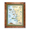 California Central Coast State Hand-Drawn Map in a Montana hand-scraped pine wood frame with green mat.