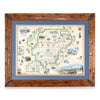 Denali National Park hand-drawn map in a Montana hand-scraped pine wood frame with blue mat.