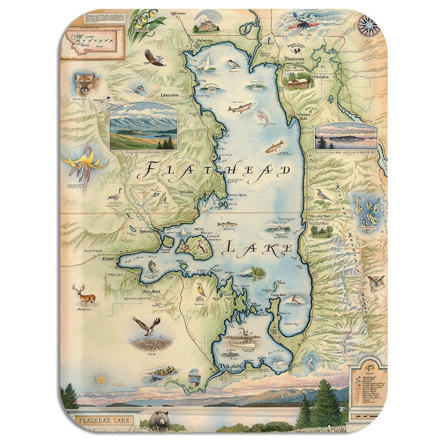 Flathead Lake Map Serving Tray 