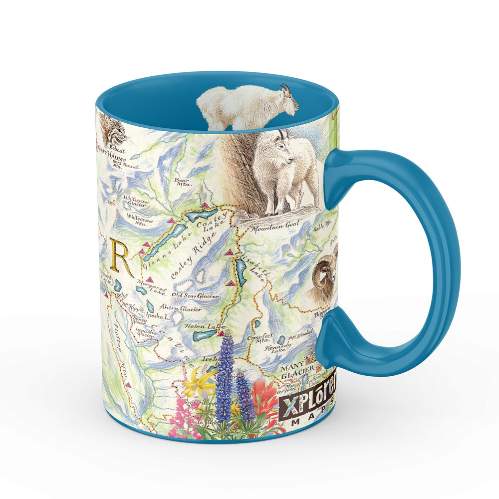 Montana's Glacier National Park Ceramic Coffee Mug featuring mountains, Goats, flowers, and more! Blue - 16 oz.