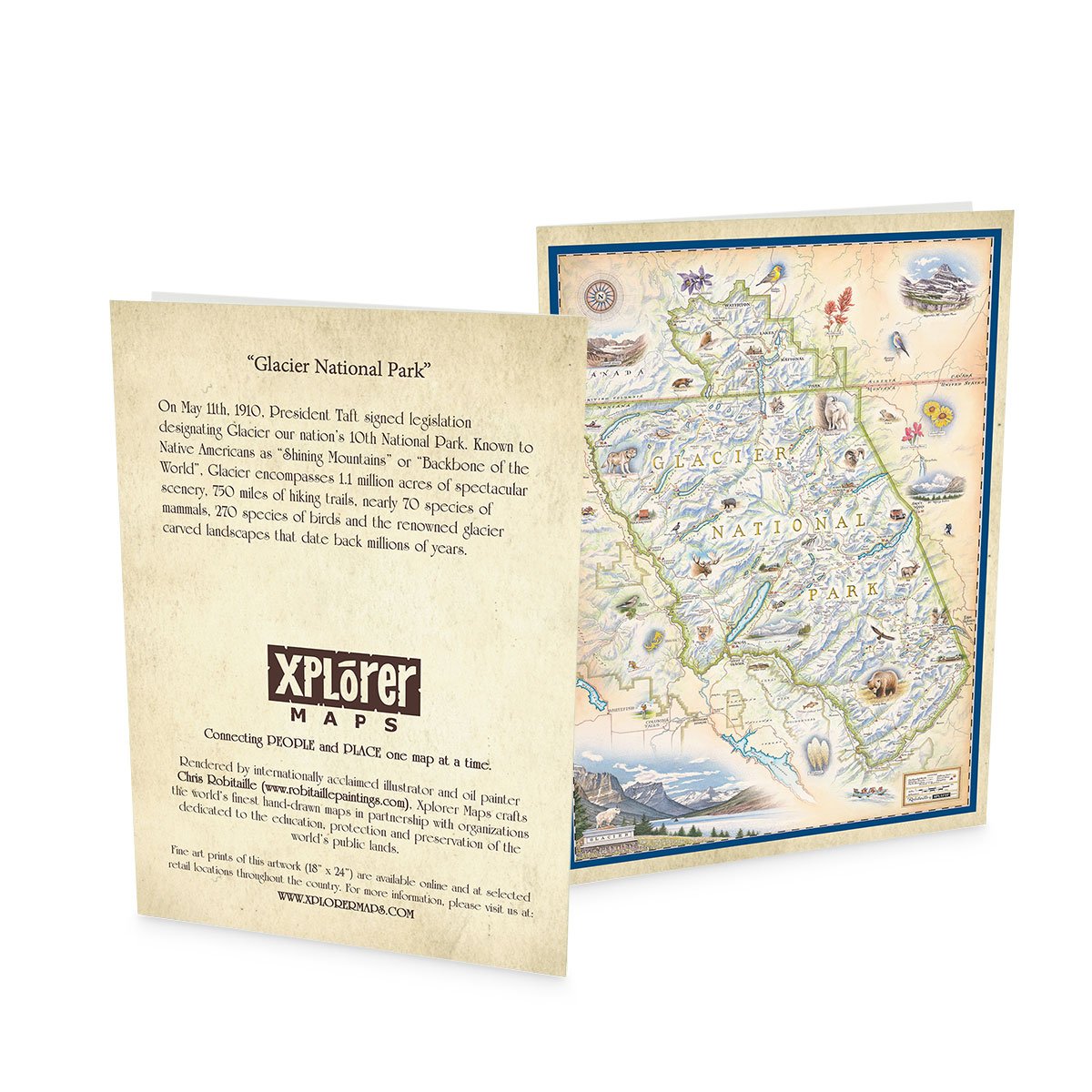Glacier National Park Map - blank notecard. 