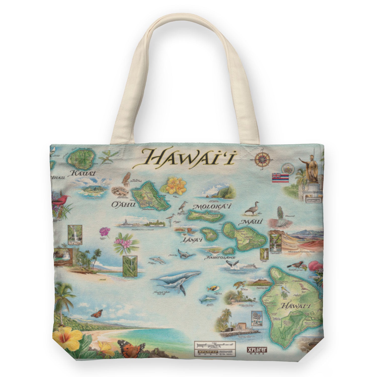 Hawai'i Islands Map Canvas Tote on a white background