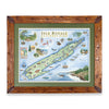 Isle Royale National Park Hand-Drawn Map in earth tones blues and greens. The map print is framed in Montana hand-scraped pine with a green mat.