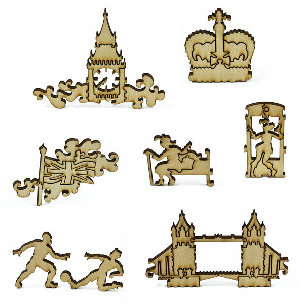 Wood Puzzle Pieces - London