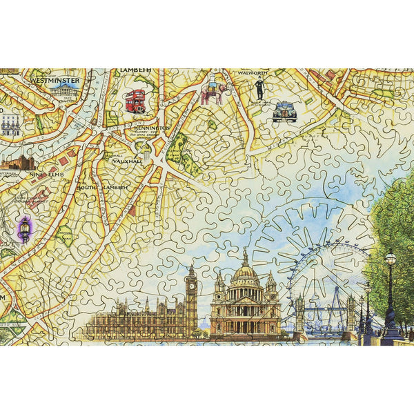 London City Map Wood Puzzle Close Up
