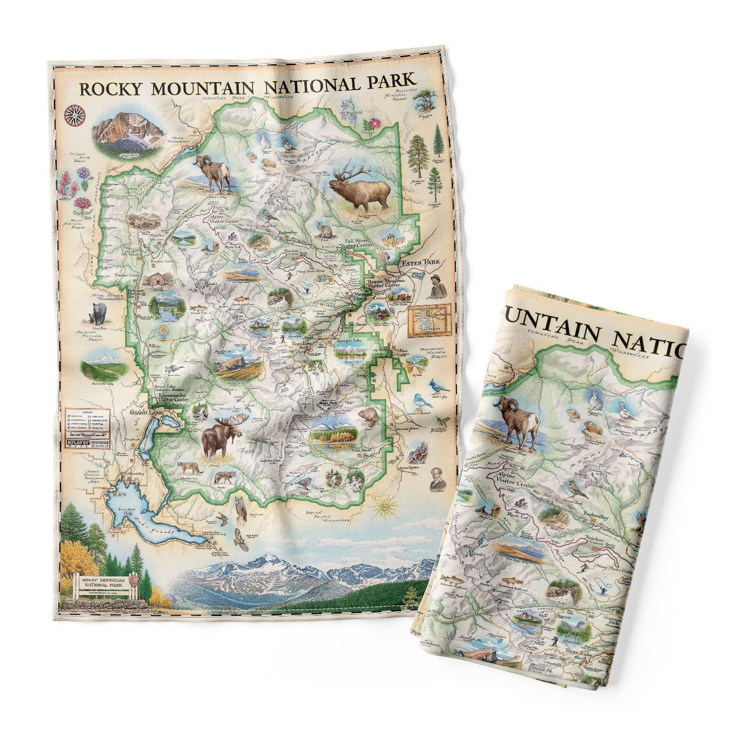 Rocky Mountain National Park Map Kitchen Dishwashing Towel on a white background