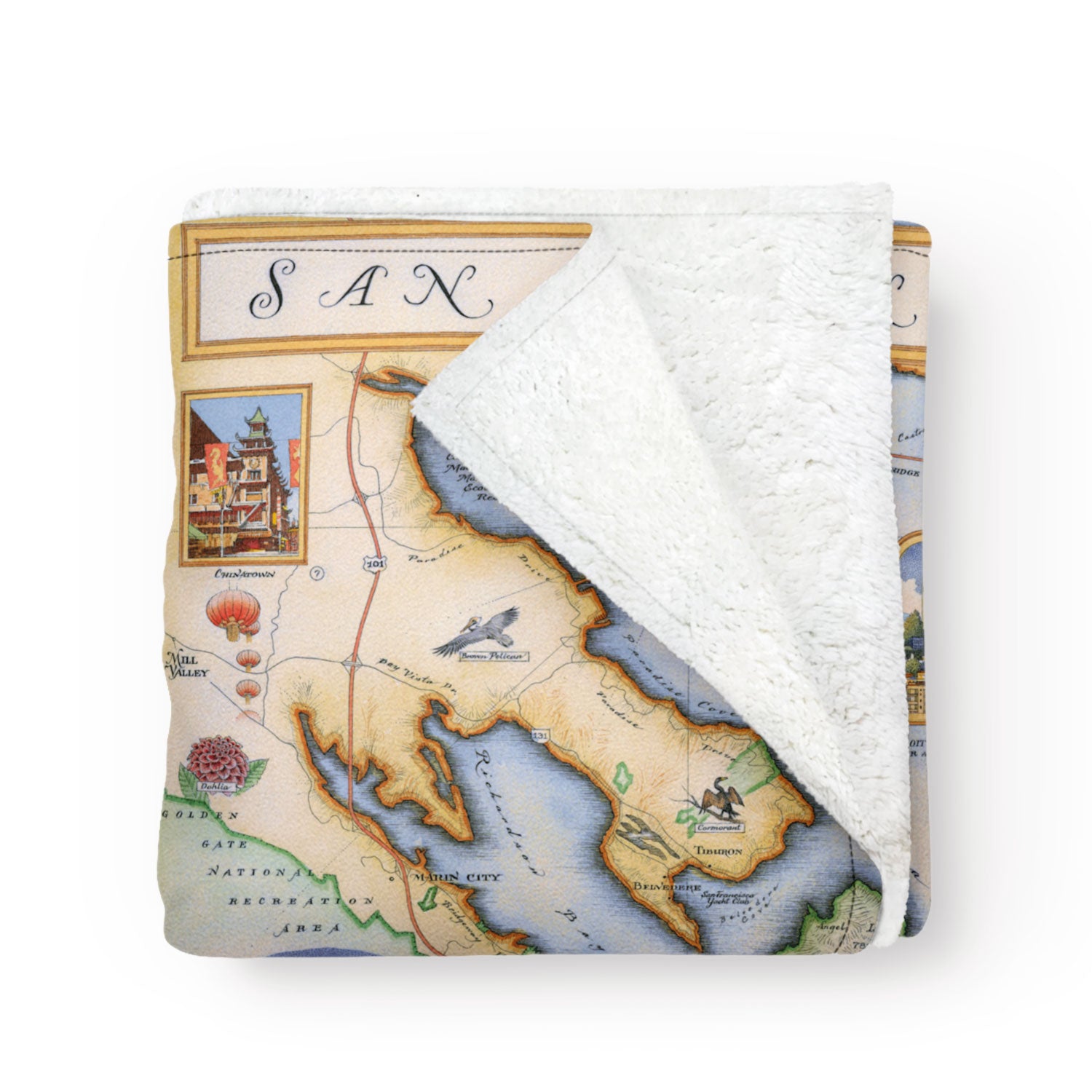 San Francisco map on a cozy fleece blanket.