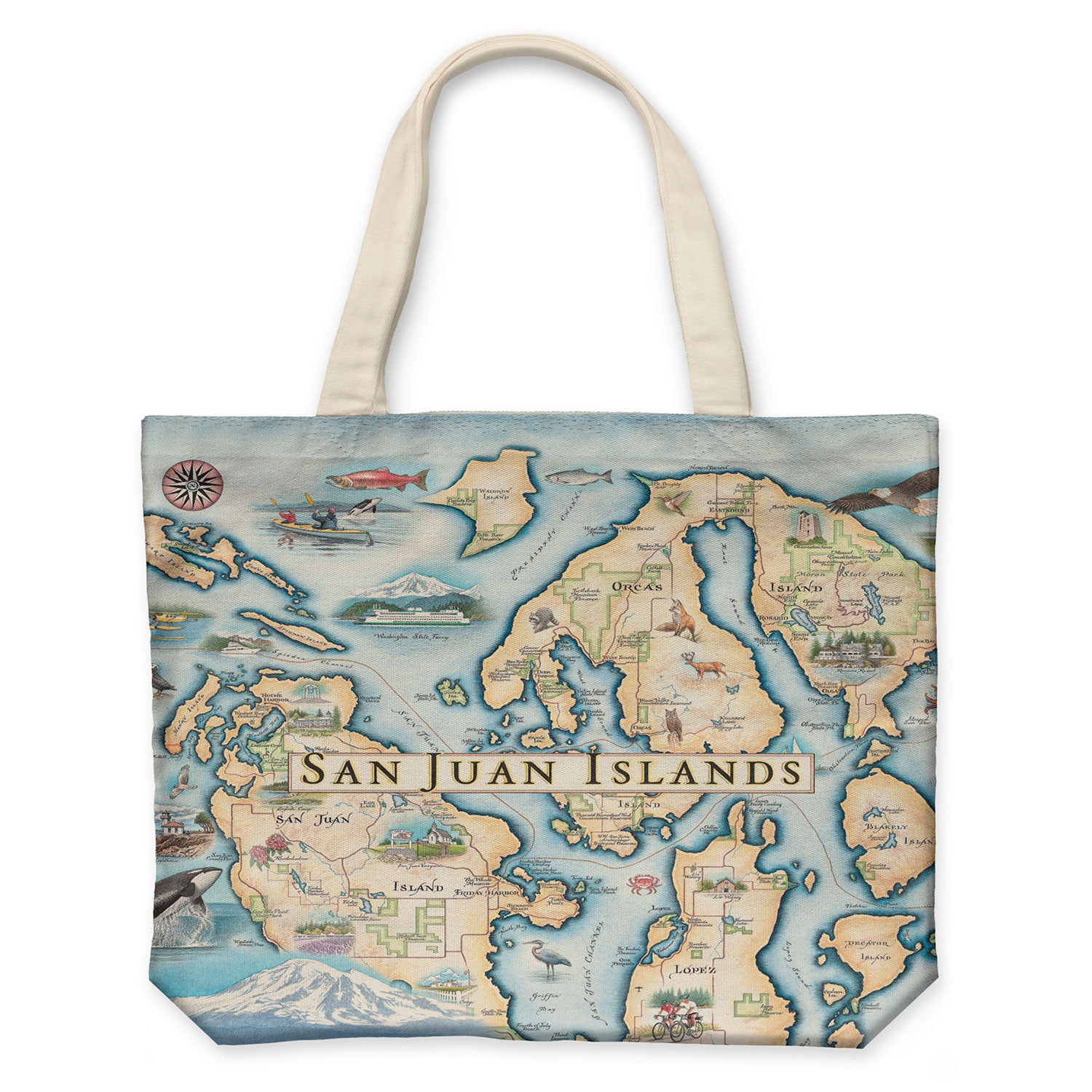 San Juan Islands Map Canvas Tote Bags on a white background