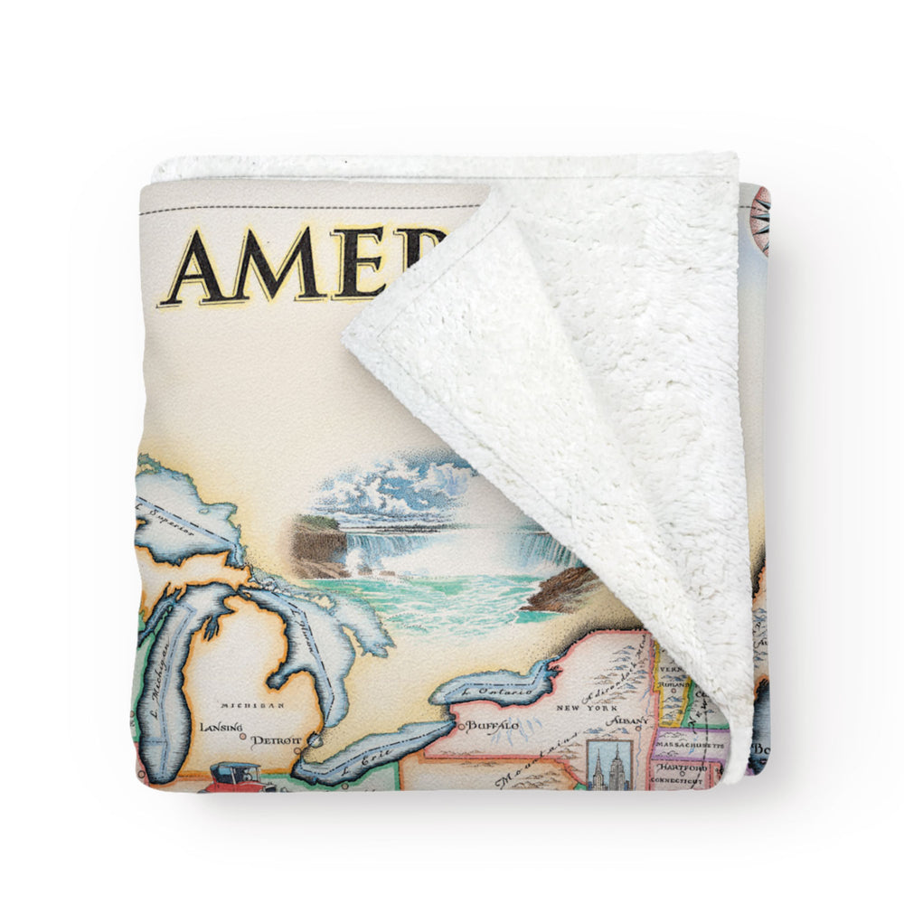 Unique map of the USA on a cozy fleece blanket.