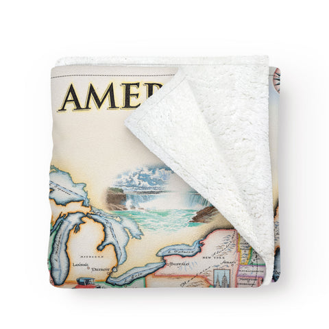 Unique map of the USA on a cozy fleece blanket.