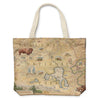 Yellowstone National Park Map Canvas Tote Bags by Xplorer Maps. The map features illustrations of places such as Yellowstone Lake, Old Faithful, and Roosevelt Tower. Flora and fauna include mountain lions, world, grizzly bears, fireweed, and lupine.