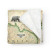 Yosemite National Park map, hand drawn and painted, on a cozy fleece blanket.